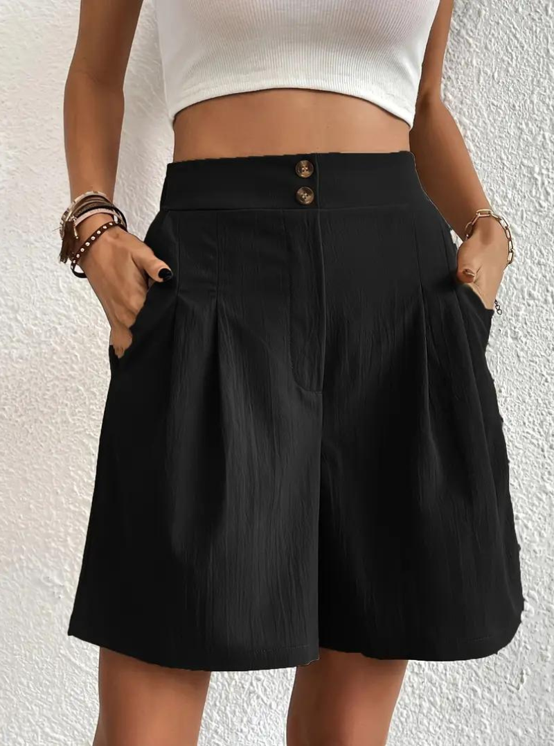Linen Shorts - Hög midja - Fickor - Sommarshorts - Shorts med vida ben-Eva Jonsson