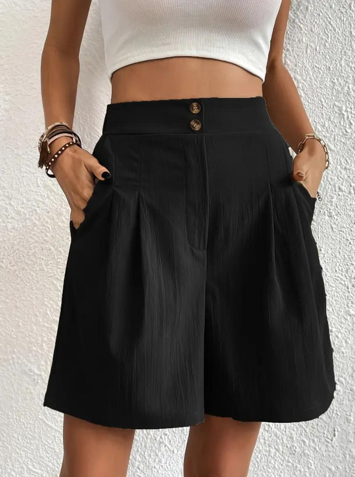 Linen Shorts - Hög midja - Fickor - Sommarshorts - Shorts med vida ben-Eva Jonsson