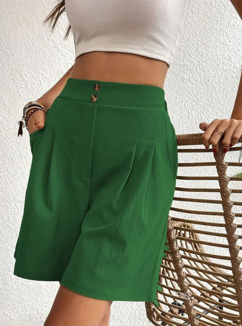 Linen Shorts - Hög midja - Fickor - Sommarshorts - Shorts med vida ben-Eva Jonsson