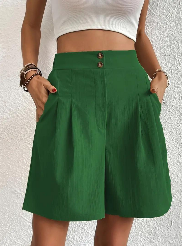 Linen Shorts - Hög midja - Fickor - Sommarshorts - Shorts med vida ben-Eva Jonsson