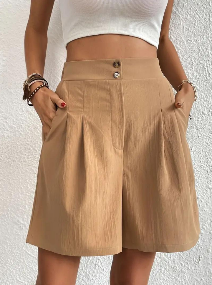 Linen Shorts - Hög midja - Fickor - Sommarshorts - Shorts med vida ben-Eva Jonsson