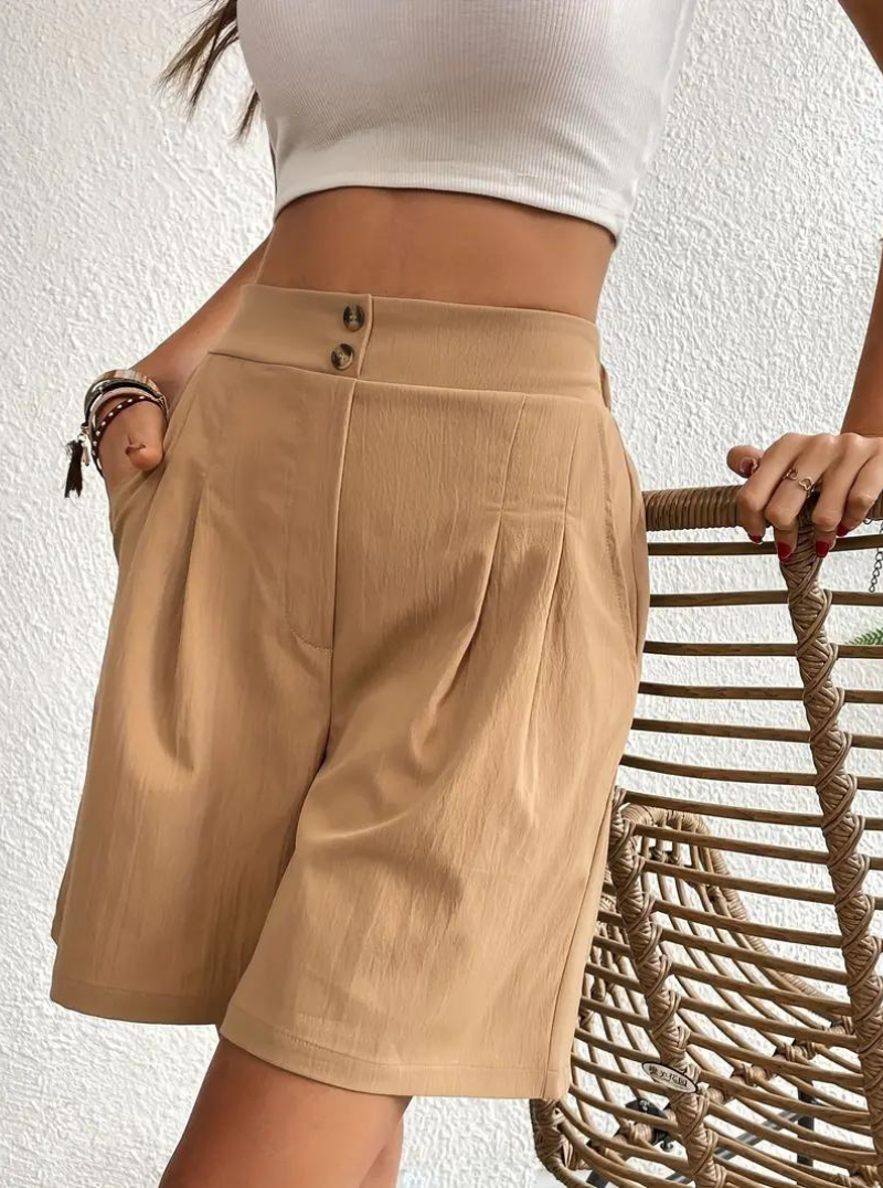 Linen Shorts - Hög midja - Fickor - Sommarshorts - Shorts med vida ben-Eva Jonsson