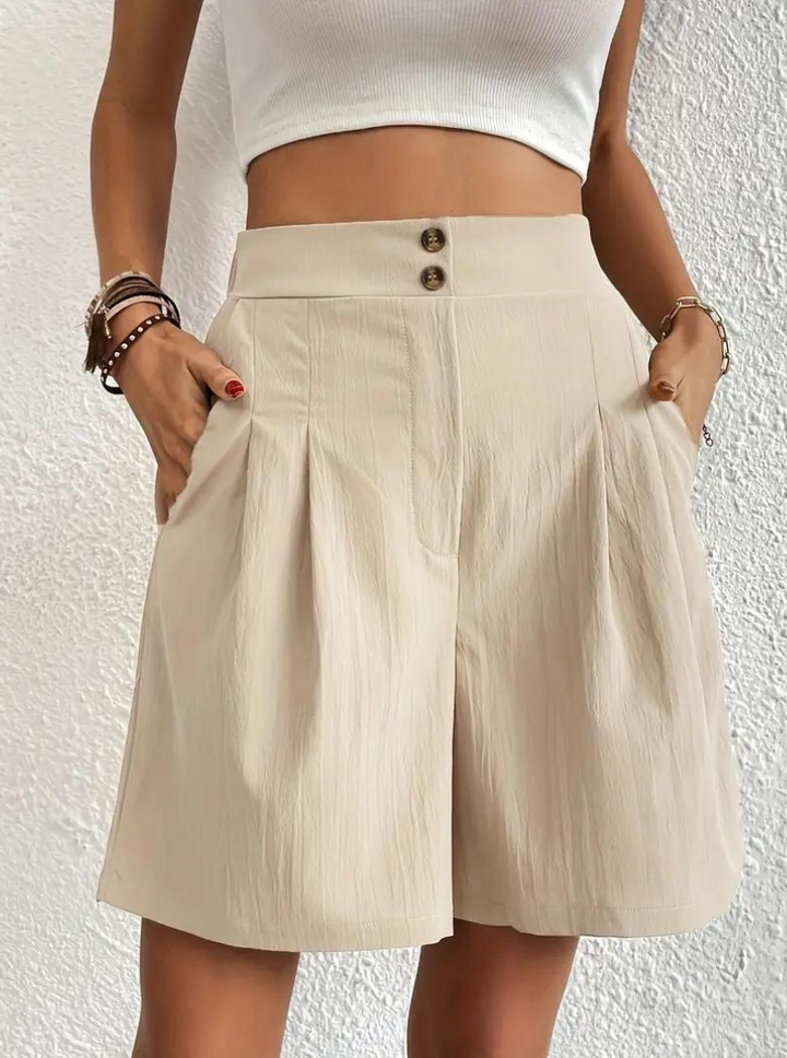Linen Shorts - Hög midja - Fickor - Sommarshorts - Shorts med vida ben-Eva Jonsson