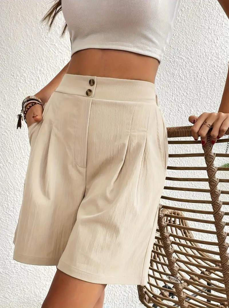 Linen Shorts - Hög midja - Fickor - Sommarshorts - Shorts med vida ben-Eva Jonsson