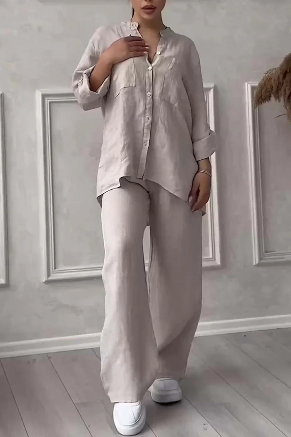Linne Co-Ord Set | Button-Up | Wide Leg | Tvådelat Set | Linne Skjorta och Byxor Set Dam-Eva Jonsson