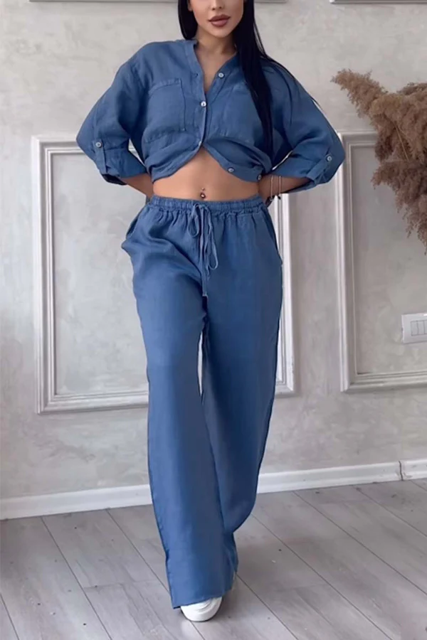 Linne Co-Ord Set | Button-Up | Wide Leg | Tvådelat Set | Linne Skjorta och Byxor Set Dam-Eva Jonsson