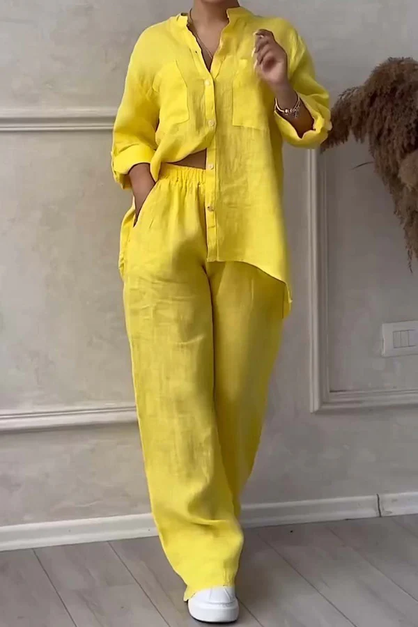 Linne Co-Ord Set | Button-Up | Wide Leg | Tvådelat Set | Linne Skjorta och Byxor Set Dam-Eva Jonsson