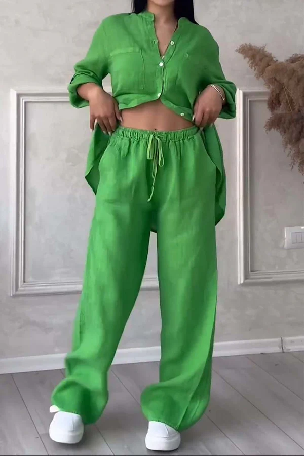 Linne Co-Ord Set | Button-Up | Wide Leg | Tvådelat Set | Linne Skjorta och Byxor Set Dam-Eva Jonsson
