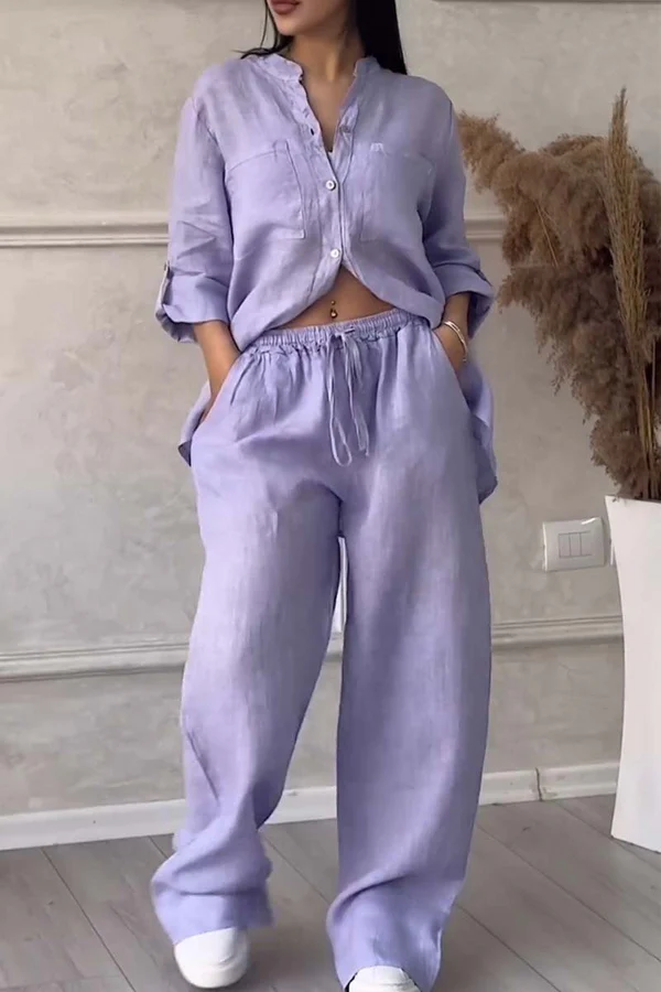 Linne Co-Ord Set | Button-Up | Wide Leg | Tvådelat Set | Linne Skjorta och Byxor Set Dam-Eva Jonsson