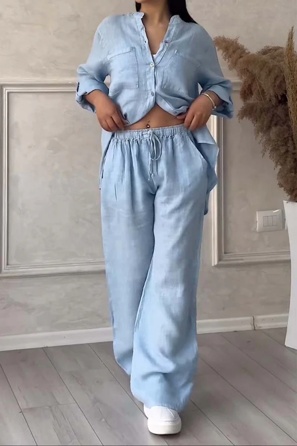 Linne Co-Ord Set | Button-Up | Wide Leg | Tvådelat Set | Linne Skjorta och Byxor Set Dam-Eva Jonsson