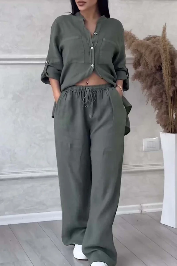 Linne Co-Ord Set | Button-Up | Wide Leg | Tvådelat Set | Linne Skjorta och Byxor Set Dam-Eva Jonsson