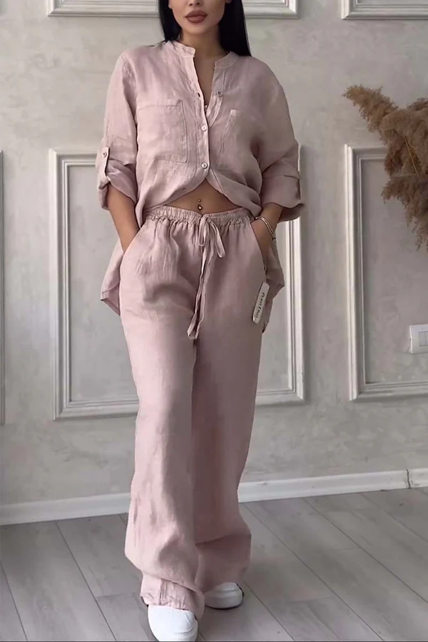 Linne Co-Ord Set | Button-Up | Wide Leg | Tvådelat Set | Linne Skjorta och Byxor Set Dam-Eva Jonsson