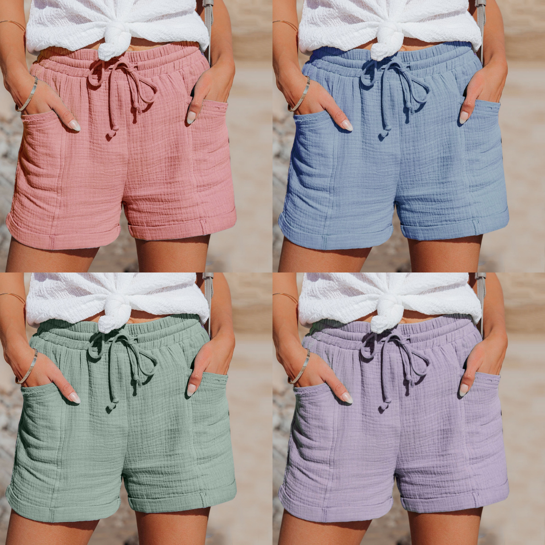 Linne shorts | Mini | Elastisk midja | Sommarshorts | Shorts för kvinnor-Eva Jonsson
