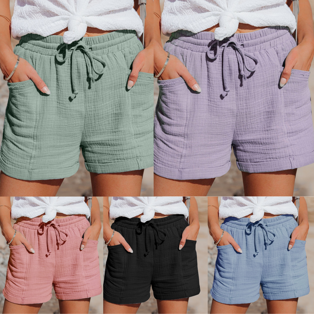 Linne shorts | Mini | Elastisk midja | Sommarshorts | Shorts för kvinnor-Eva Jonsson