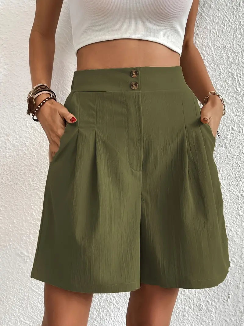 Linne shorts, Slantfickor, Hög midja, Damshorts, Sommarkläder-Eva Jonsson