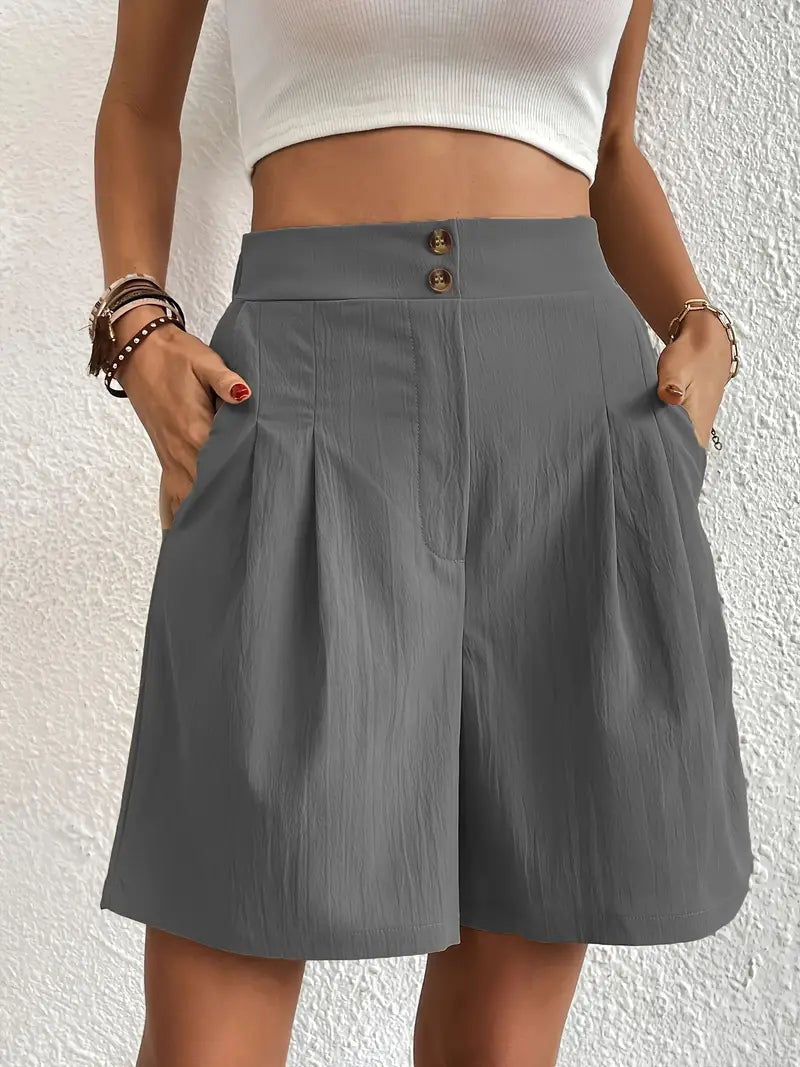 Linne shorts, Slantfickor, Hög midja, Damshorts, Sommarkläder-Eva Jonsson