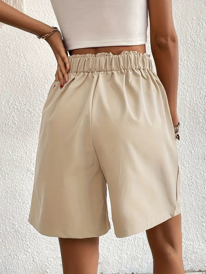Linne shorts, Slantfickor, Hög midja, Damshorts, Sommarkläder-Eva Jonsson