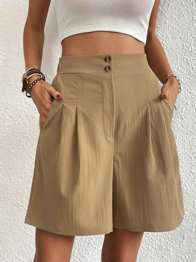 Linne shorts, Slantfickor, Hög midja, Damshorts, Sommarkläder-Eva Jonsson