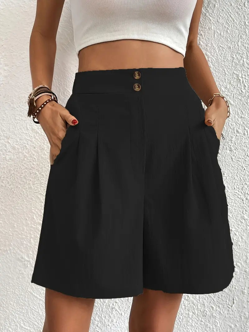 Linne shorts, Slantfickor, Hög midja, Damshorts, Sommarkläder-Eva Jonsson