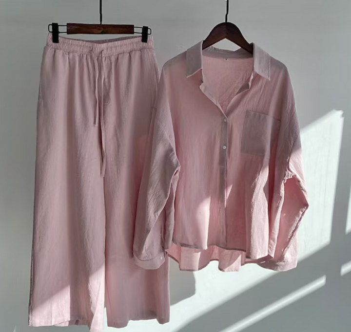 Linne tvådelat set – lätt – vida ben – linne-set – damkläder för sommaren-Eva Jonsson
