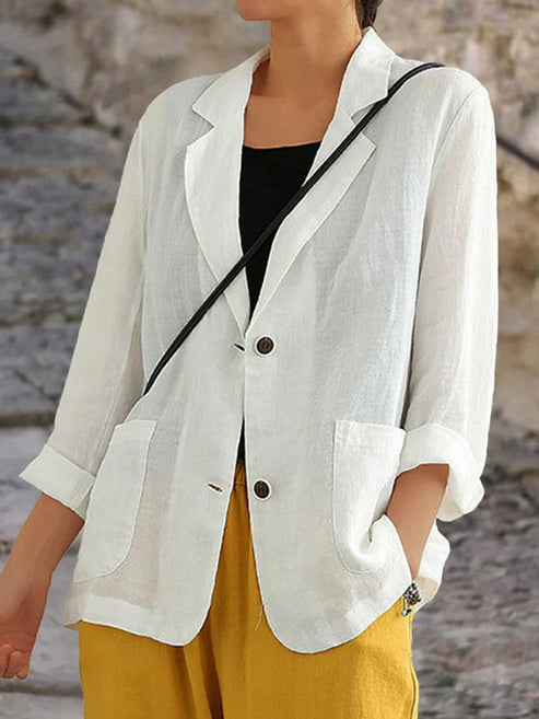 Linneblazer | Enkelknäppt | Avslappnad passform | Casual Blazer | Blazer för kvinnor-Eva Jonsson