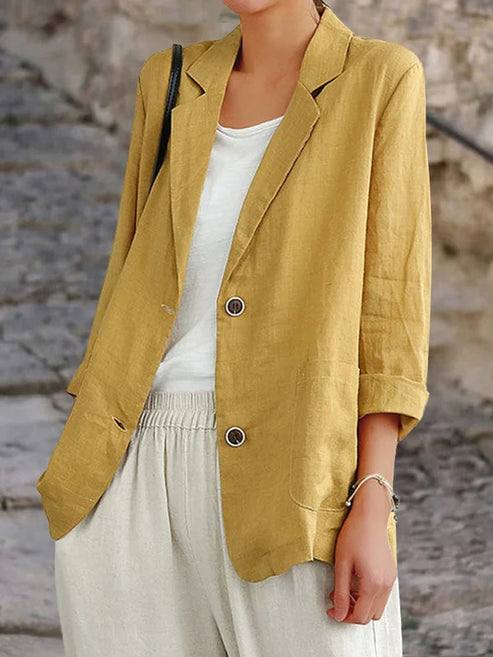 Linneblazer | Enkelknäppt | Avslappnad passform | Casual Blazer | Blazer för kvinnor-Eva Jonsson