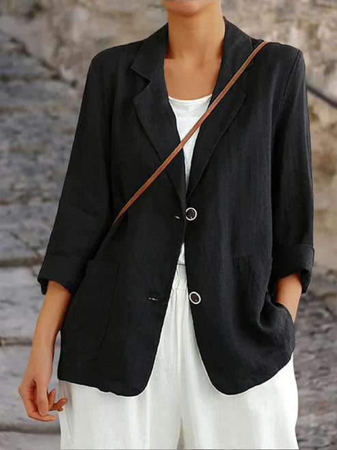 Linneblazer | Enkelknäppt | Avslappnad passform | Casual Blazer | Blazer för kvinnor-Eva Jonsson