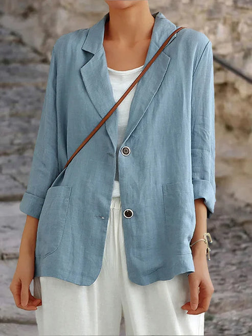 Linneblazer | Enkelknäppt | Avslappnad passform | Casual Blazer | Blazer för kvinnor-Eva Jonsson