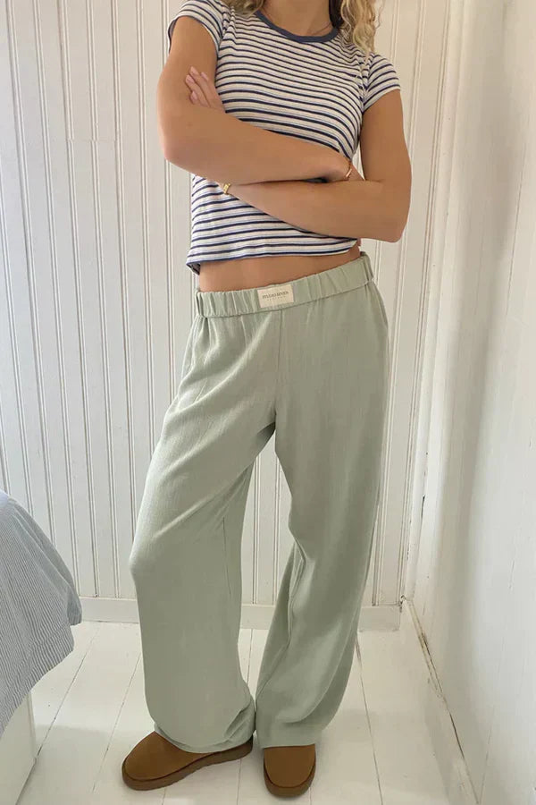 Linnebyxor - Casual - Låg midja - Byxor med vida ben - Dambyxor-Eva Jonsson