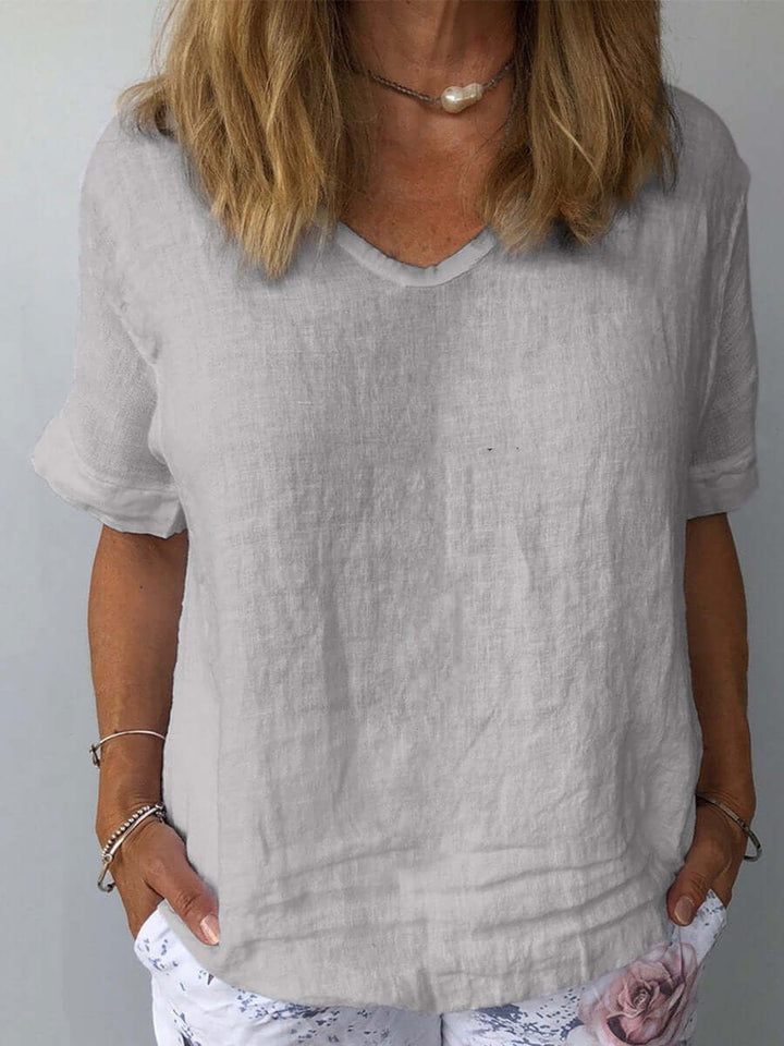Linnen Top - Losjes Fit - Korte Mouw - Linnen Blouse - Dames T-shirt-Eva Jonsson