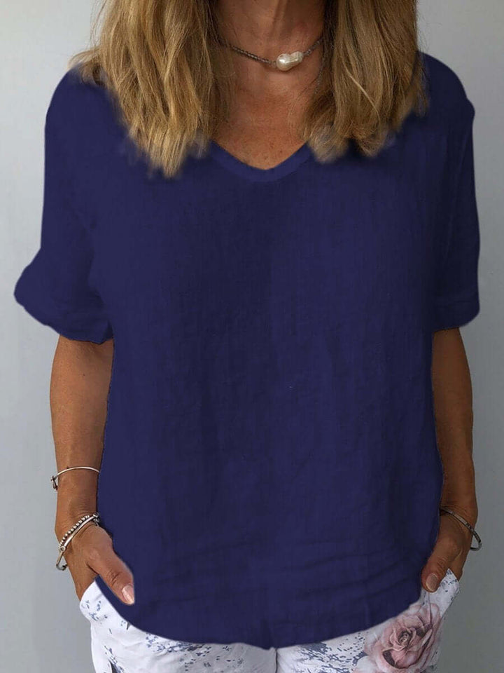 Linnen Top - Losjes Fit - Korte Mouw - Linnen Blouse - Dames T-shirt-Eva Jonsson