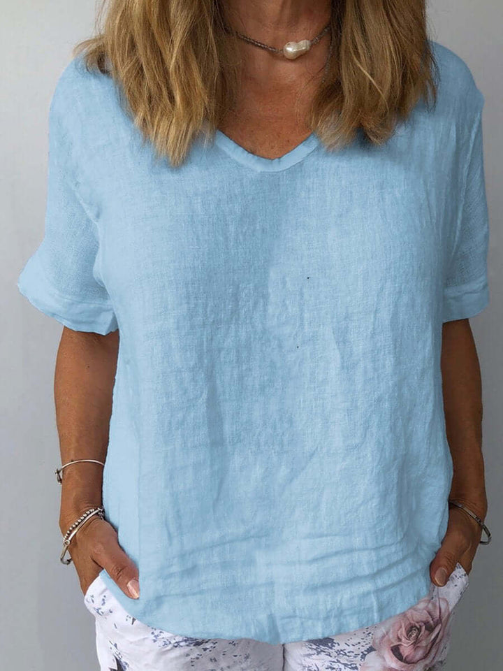 Linnen Top - Losjes Fit - Korte Mouw - Linnen Blouse - Dames T-shirt-Eva Jonsson