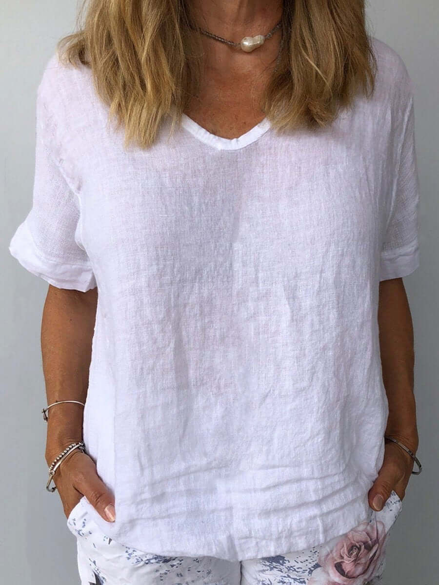 Linnen Top - Losjes Fit - Korte Mouw - Linnen Blouse - Dames T-shirt-Eva Jonsson