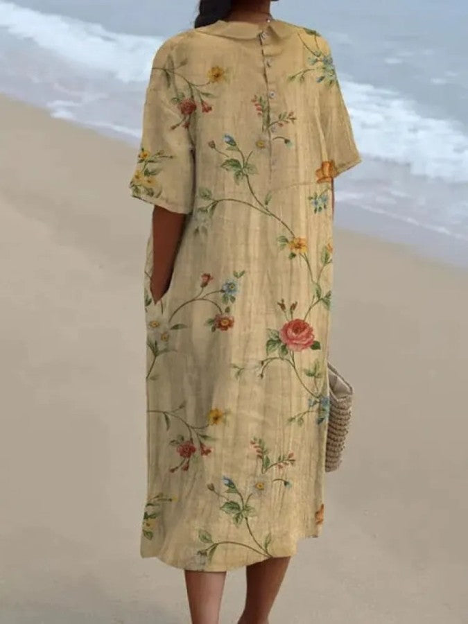 Linneöverdel – Bomull – Blommigt – Linneklänning – Linnekläder för damer-Eva Jonsson
