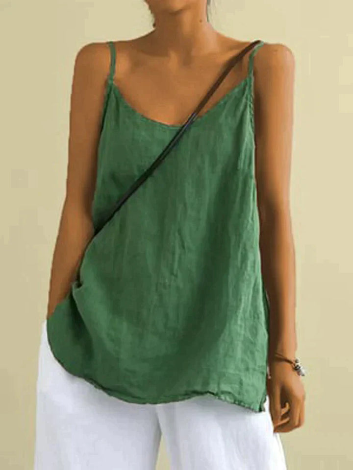 Linnetopp - Spagetti Strap Long Loose Fit Sommartopp för Kvinnor-Eva Jonsson