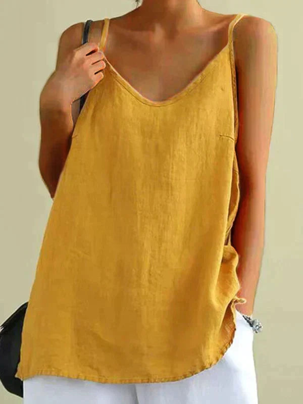 Linnetopp - Spagetti Strap Long Loose Fit Sommartopp för Kvinnor-Eva Jonsson