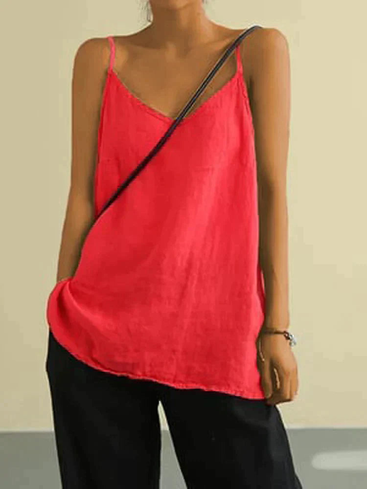 Linnetopp - Spagetti Strap Long Loose Fit Sommartopp för Kvinnor-Eva Jonsson