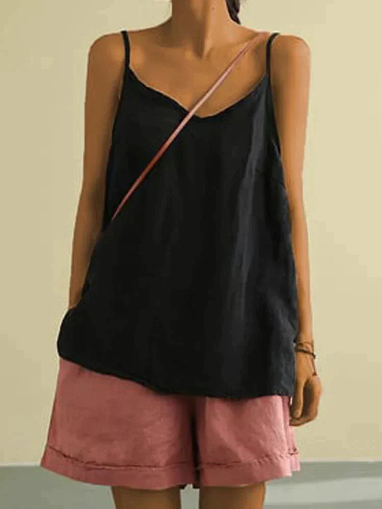 Linnetopp - Spagetti Strap Long Loose Fit Sommartopp för Kvinnor-Eva Jonsson
