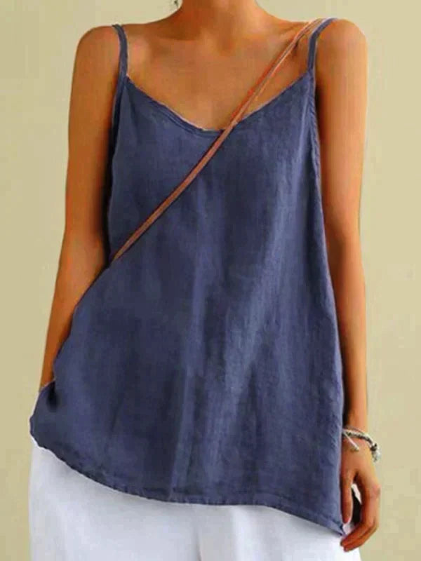 Linnetopp - Spagetti Strap Long Loose Fit Sommartopp för Kvinnor-Eva Jonsson