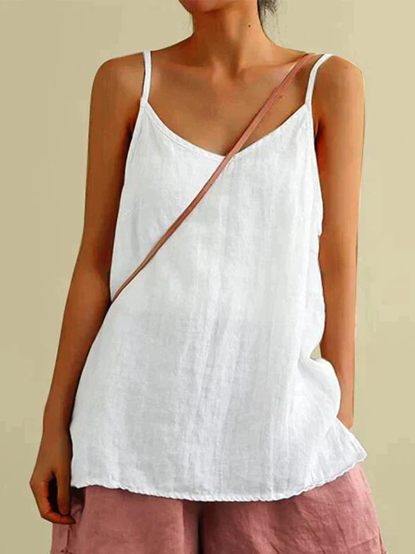 Linnetopp - Spagetti Strap Long Loose Fit Sommartopp för Kvinnor-Eva Jonsson