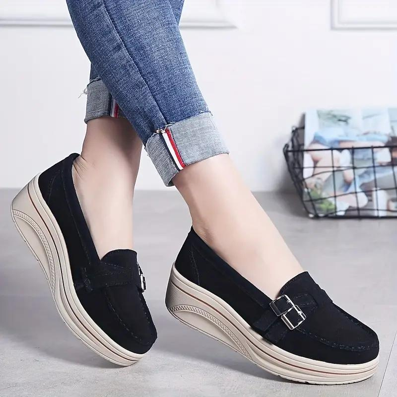 Loafers med plattform, Slip On, Spännband, Loafers i mocka, Damskor-Eva Jonsson
