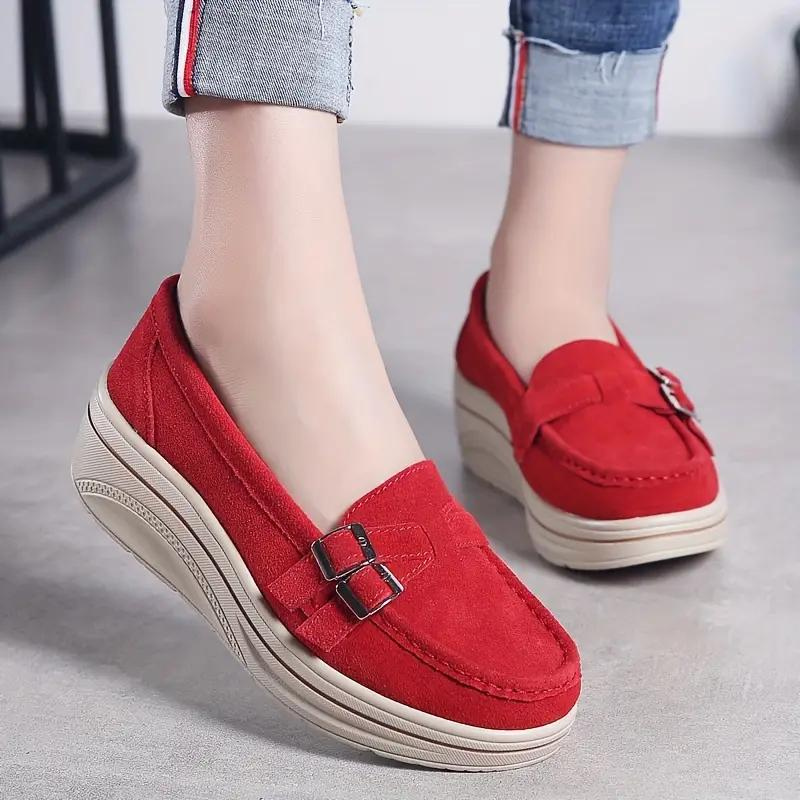Loafers med plattform, Slip On, Spännband, Loafers i mocka, Damskor-Eva Jonsson