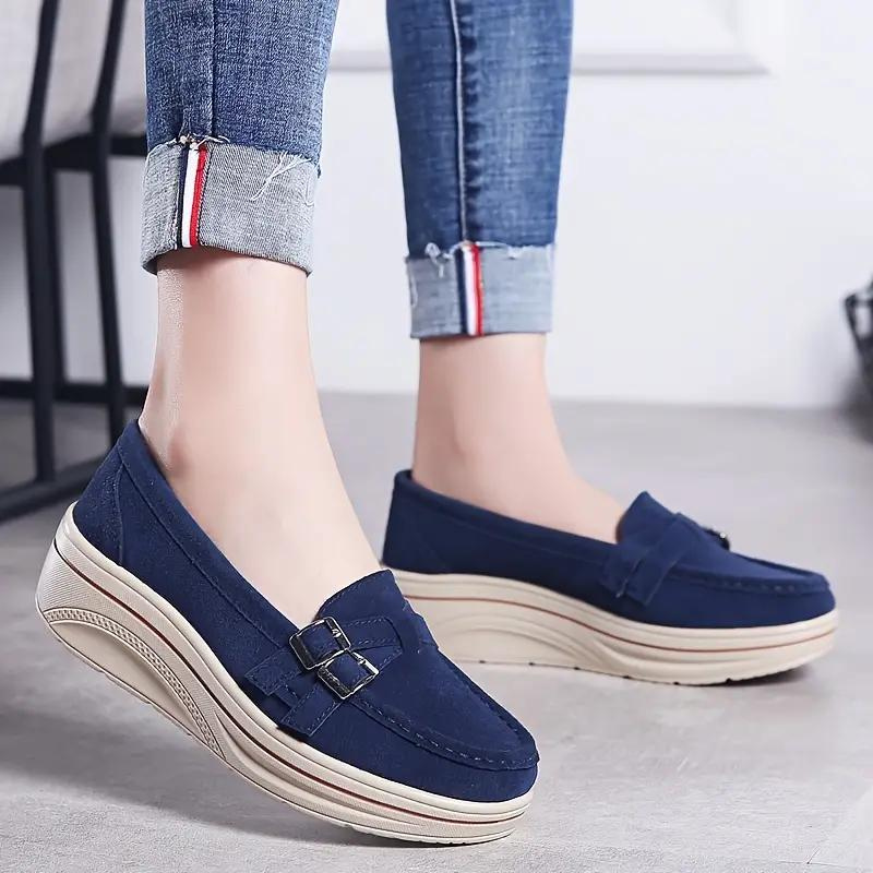 Loafers med plattform, Slip On, Spännband, Loafers i mocka, Damskor-Eva Jonsson