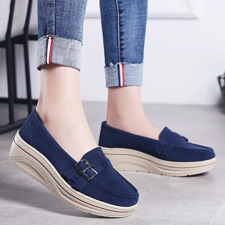 Loafers med plattform, Slip On, Spännband, Loafers i mocka, Damskor-Eva Jonsson