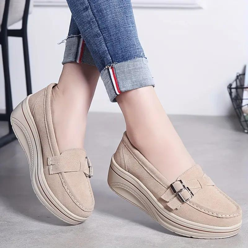 Loafers med plattform, Slip On, Spännband, Loafers i mocka, Damskor-Eva Jonsson