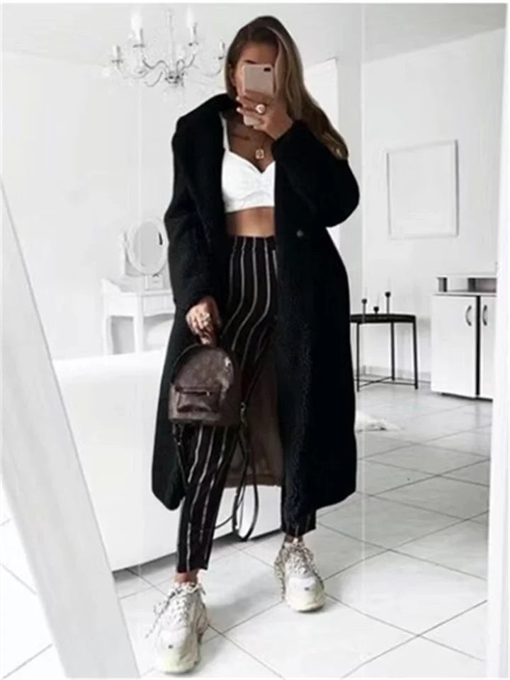 Long Teddy Coat - Lång Teddy Fleece vinterjacka för Kvinnor-Eva Jonsson