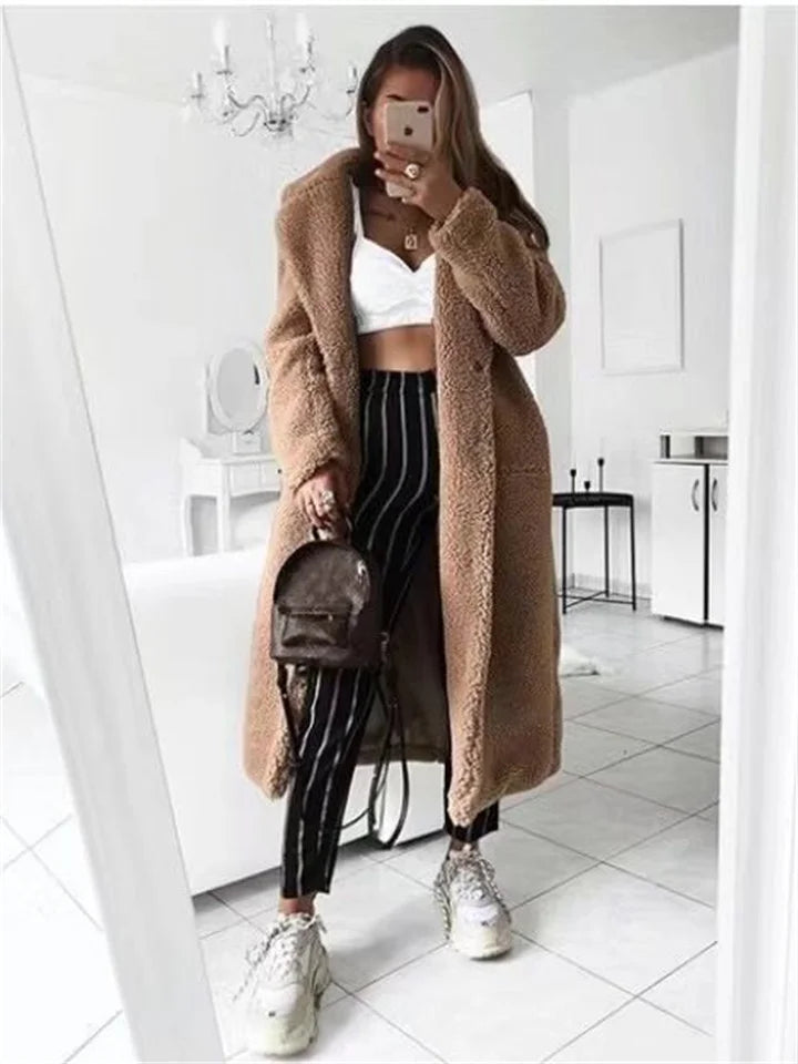 Long Teddy Coat - Lång Teddy Fleece vinterjacka för Kvinnor-Eva Jonsson