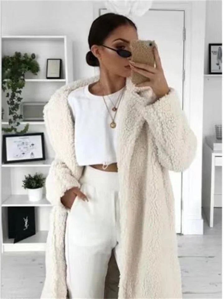 Long Teddy Coat - Lång Teddy Fleece vinterjacka för Kvinnor-Eva Jonsson