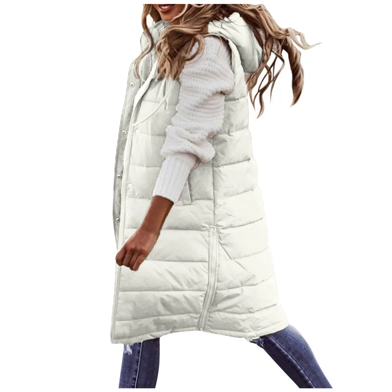 Longline Gilet | Ärmlös | Huvtröja | Puffer Vest | Gilet för kvinnor-Eva Jonsson