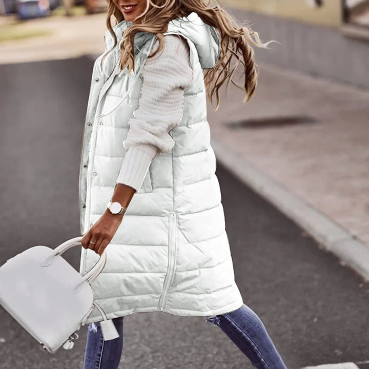 Longline Gilet | Ärmlös | Huvtröja | Puffer Vest | Gilet för kvinnor-Eva Jonsson